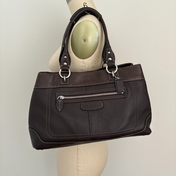 COACH Penelope Brown Pebbled Leather Carryall Satchel Purse 14425 - Picture 1 of 10